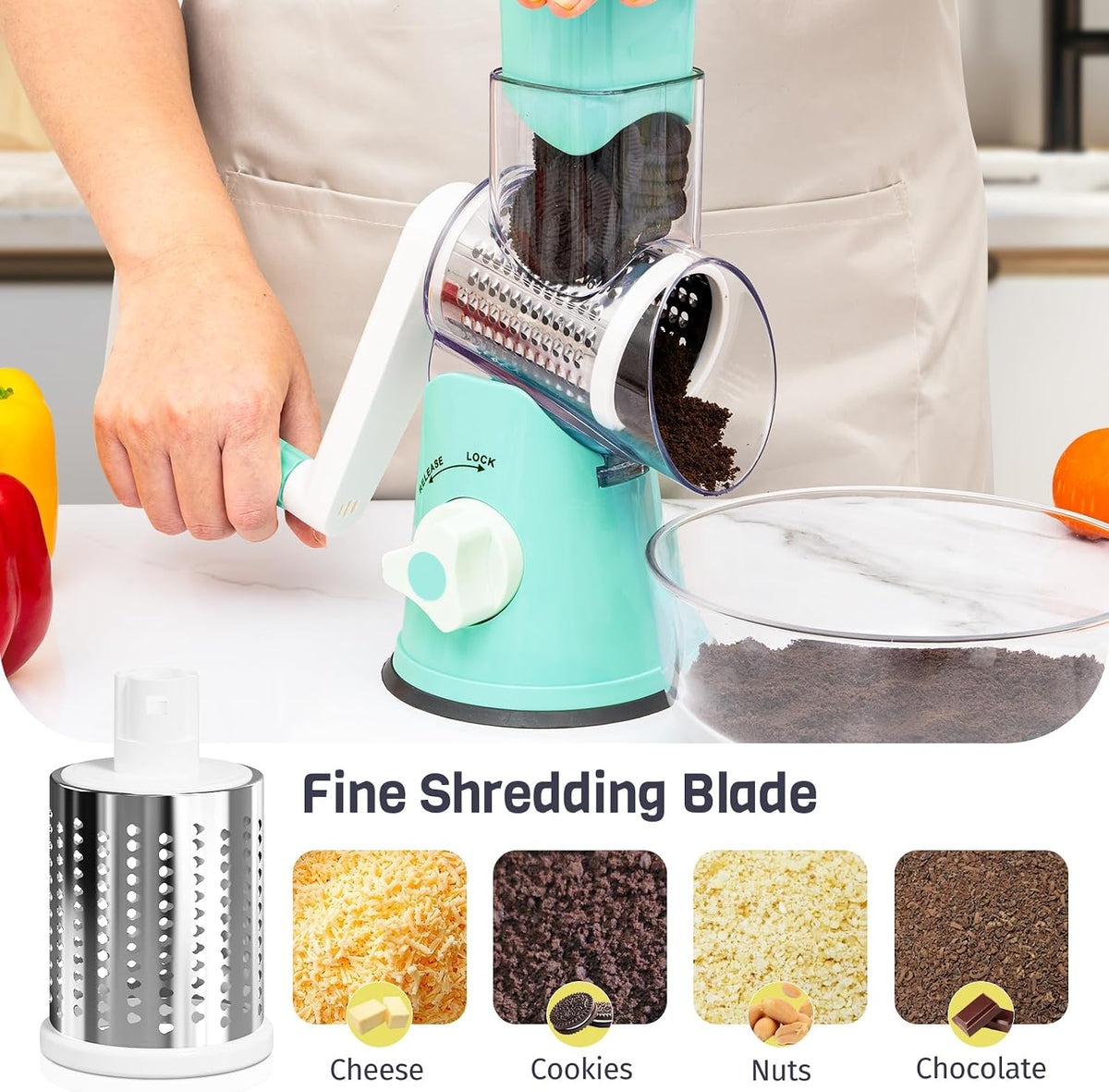 Blue Hand Crank Rotary Cheese Grater