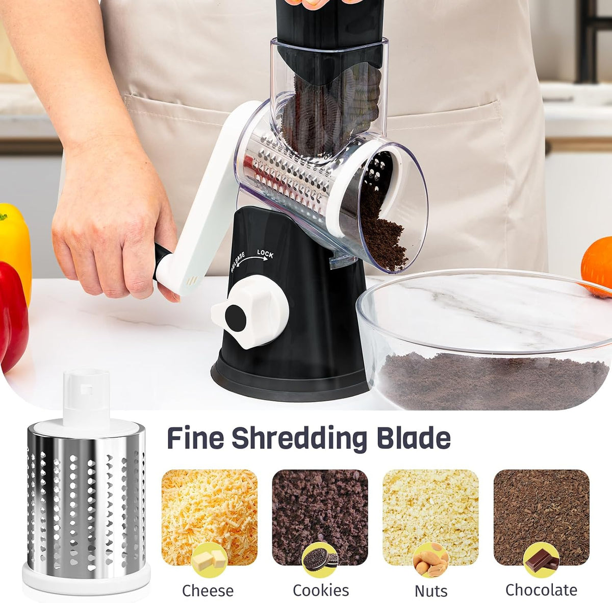 Blue Hand Crank Rotary Cheese Grater