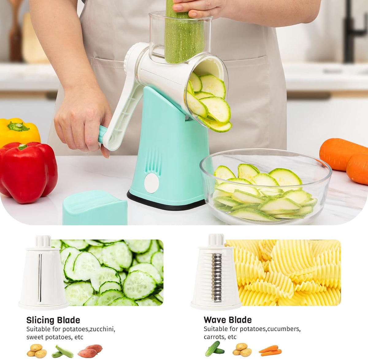 Blue Hand Crank Rotary Cheese Grater