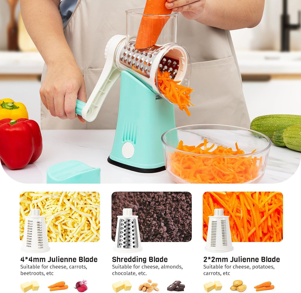 Blue Hand Crank Rotary Cheese Grater