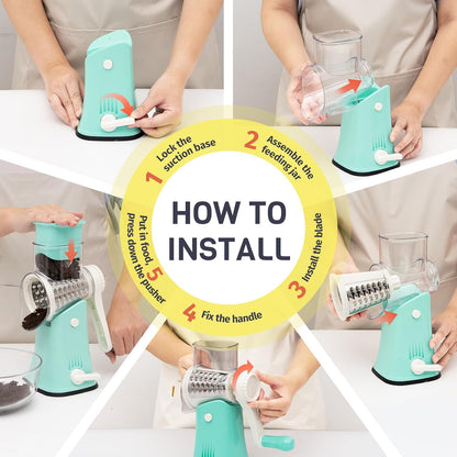 Blue Hand Crank Rotary Cheese Grater
