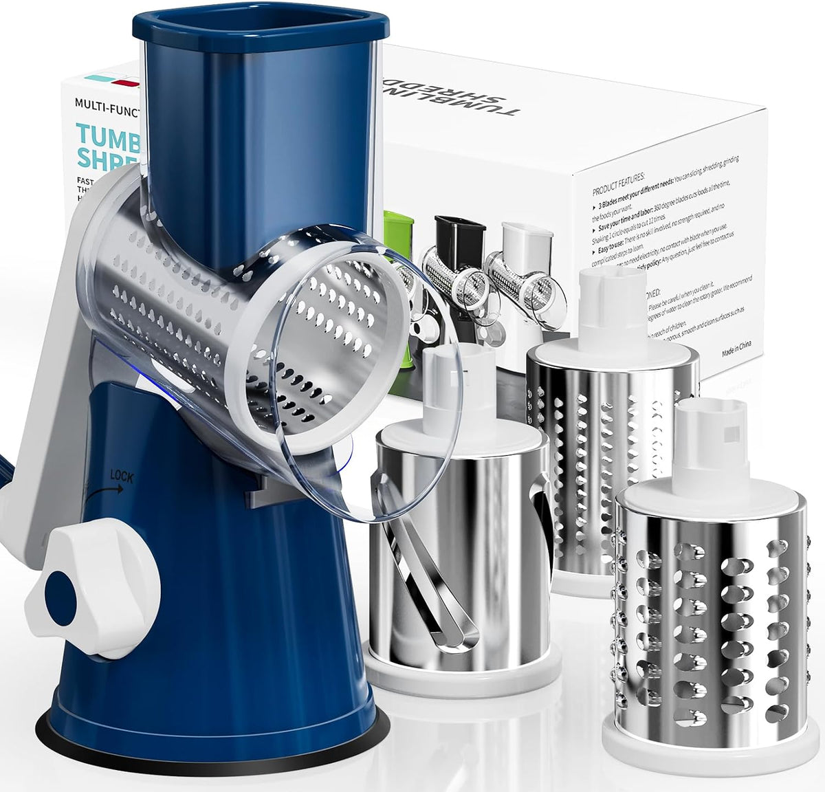 Blue Hand Crank Rotary Cheese Grater