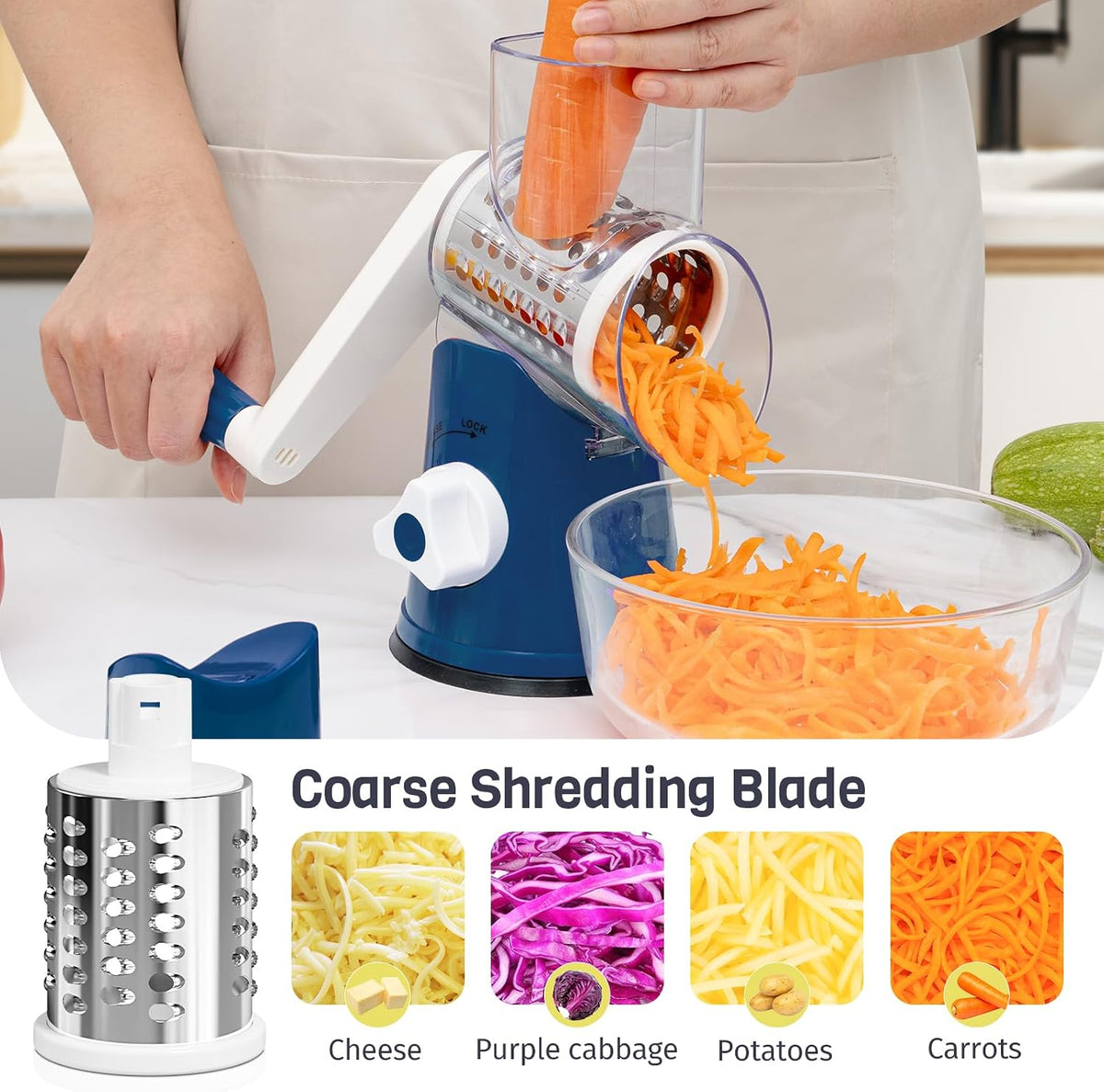 Blue Hand Crank Rotary Cheese Grater