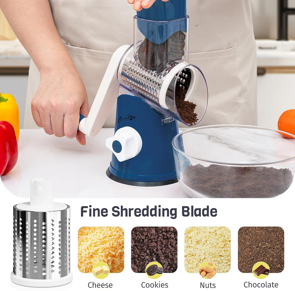 Blue Hand Crank Rotary Cheese Grater