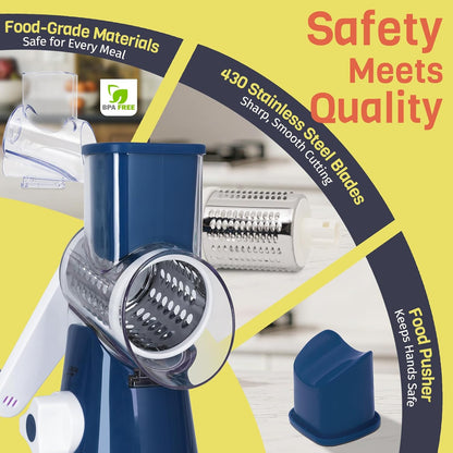 Blue Hand Crank Rotary Cheese Grater