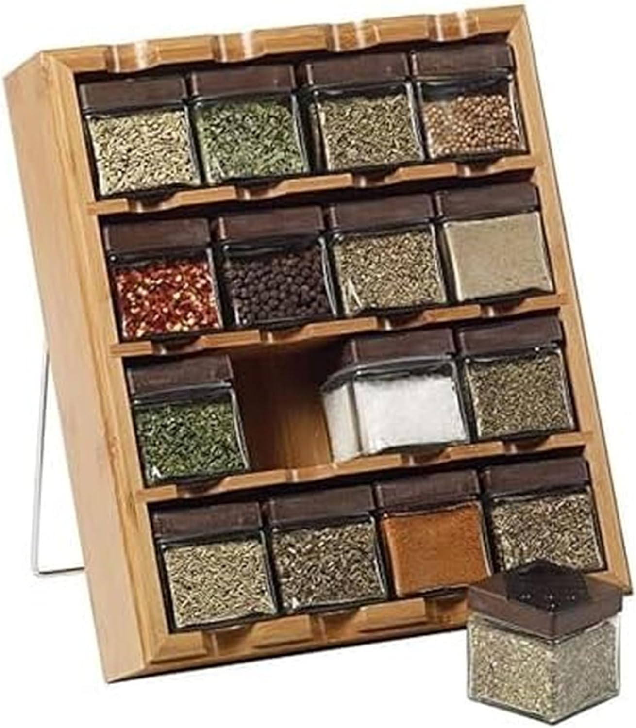16 Jar Heritage Revolving Countertop Spice Rack Organizer with Spices Included, FREE Spice Refills for 5 years, Brushed Stainless Steel with Black Caps