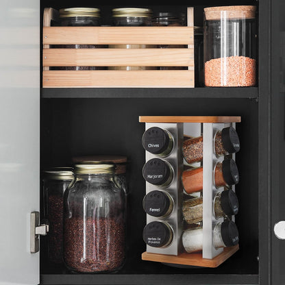 16 Jar Heritage Revolving Countertop Spice Rack Organizer with Spices Included, FREE Spice Refills for 5 years, Brushed Stainless Steel with Black Caps