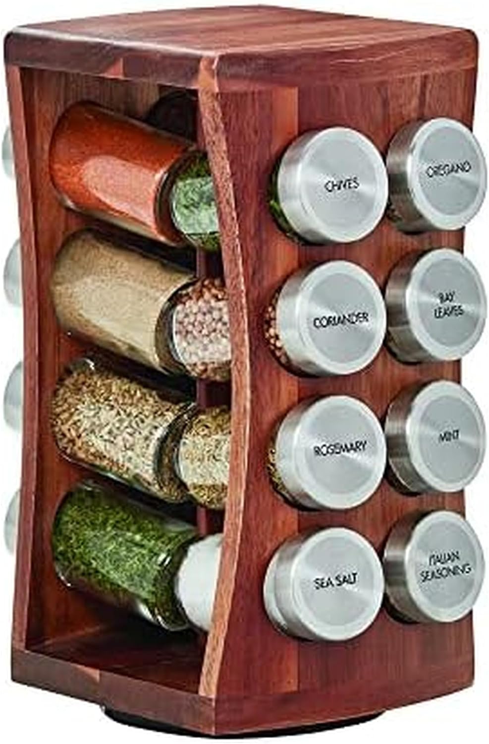 16 Jar Heritage Revolving Countertop Spice Rack Organizer with Spices Included, FREE Spice Refills for 5 years, Brushed Stainless Steel with Black Caps