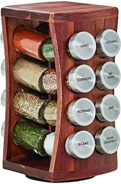 16 Jar Heritage Revolving Countertop Spice Rack Organizer with Spices Included, FREE Spice Refills for 5 years, Brushed Stainless Steel with Black Caps
