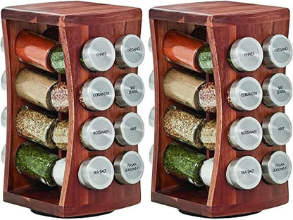16 Jar Heritage Revolving Countertop Spice Rack Organizer with Spices Included, FREE Spice Refills for 5 years, Brushed Stainless Steel with Black Caps