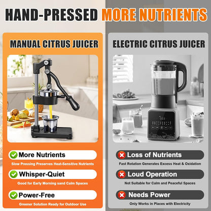 Manual Cast Iron Citrus Juicer,Commercial Hand Press,Heavy Duty Countertop Squeezer for Fresh Orange Lemon Juice,Stable When Pressed,Easy to Use & Clean (black)