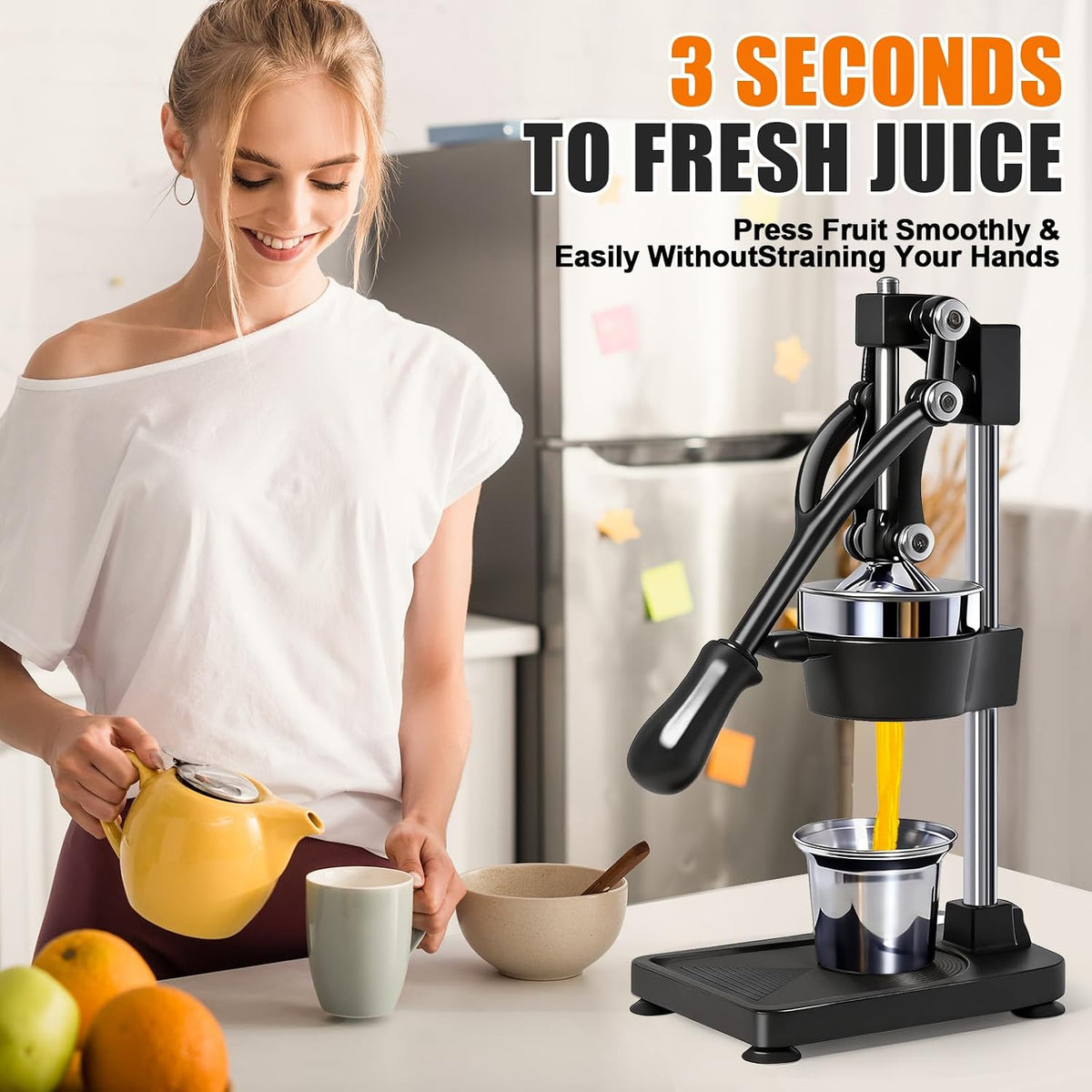 Manual Cast Iron Citrus Juicer,Commercial Hand Press,Heavy Duty Countertop Squeezer for Fresh Orange Lemon Juice,Stable When Pressed,Easy to Use & Clean (black)