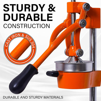 Manual Cast Iron Citrus Juicer,Commercial Hand Press,Heavy Duty Countertop Squeezer for Fresh Orange Lemon Juice,Stable When Pressed,Easy to Use & Clean (black)