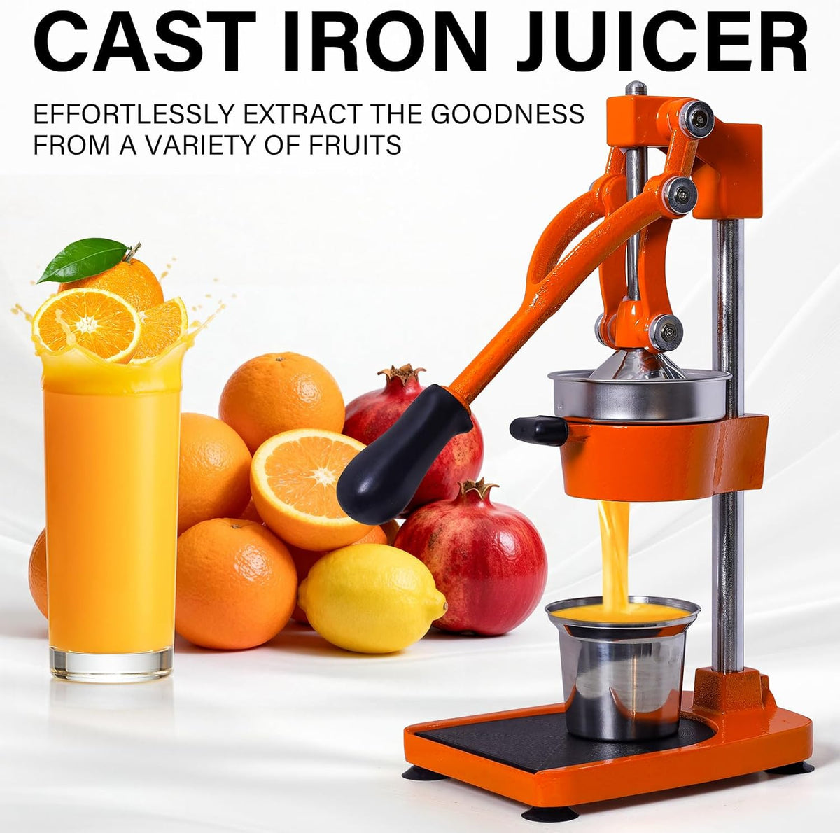 Manual Cast Iron Citrus Juicer,Commercial Hand Press,Heavy Duty Countertop Squeezer for Fresh Orange Lemon Juice,Stable When Pressed,Easy to Use & Clean (black)