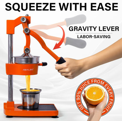 Manual Cast Iron Citrus Juicer,Commercial Hand Press,Heavy Duty Countertop Squeezer for Fresh Orange Lemon Juice,Stable When Pressed,Easy to Use & Clean (black)