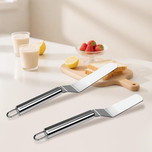 2 Pcs Offset Spatula Set with 6" & 8" Blade, Stainless Steel Icing Spatula Cake Decorating Tools Frosting Smoother for Cake Decorating, Baking