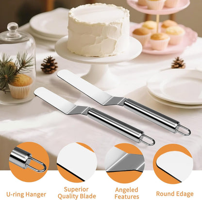 2 Pcs Offset Spatula Set with 6" & 8" Blade, Stainless Steel Icing Spatula Cake Decorating Tools Frosting Smoother for Cake Decorating, Baking