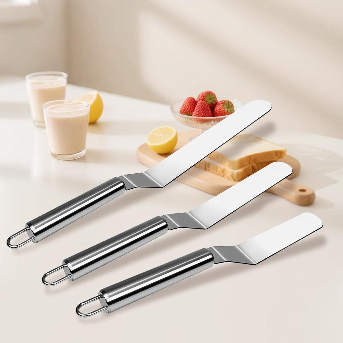 2 Pcs Offset Spatula Set with 6" & 8" Blade, Stainless Steel Icing Spatula Cake Decorating Tools Frosting Smoother for Cake Decorating, Baking