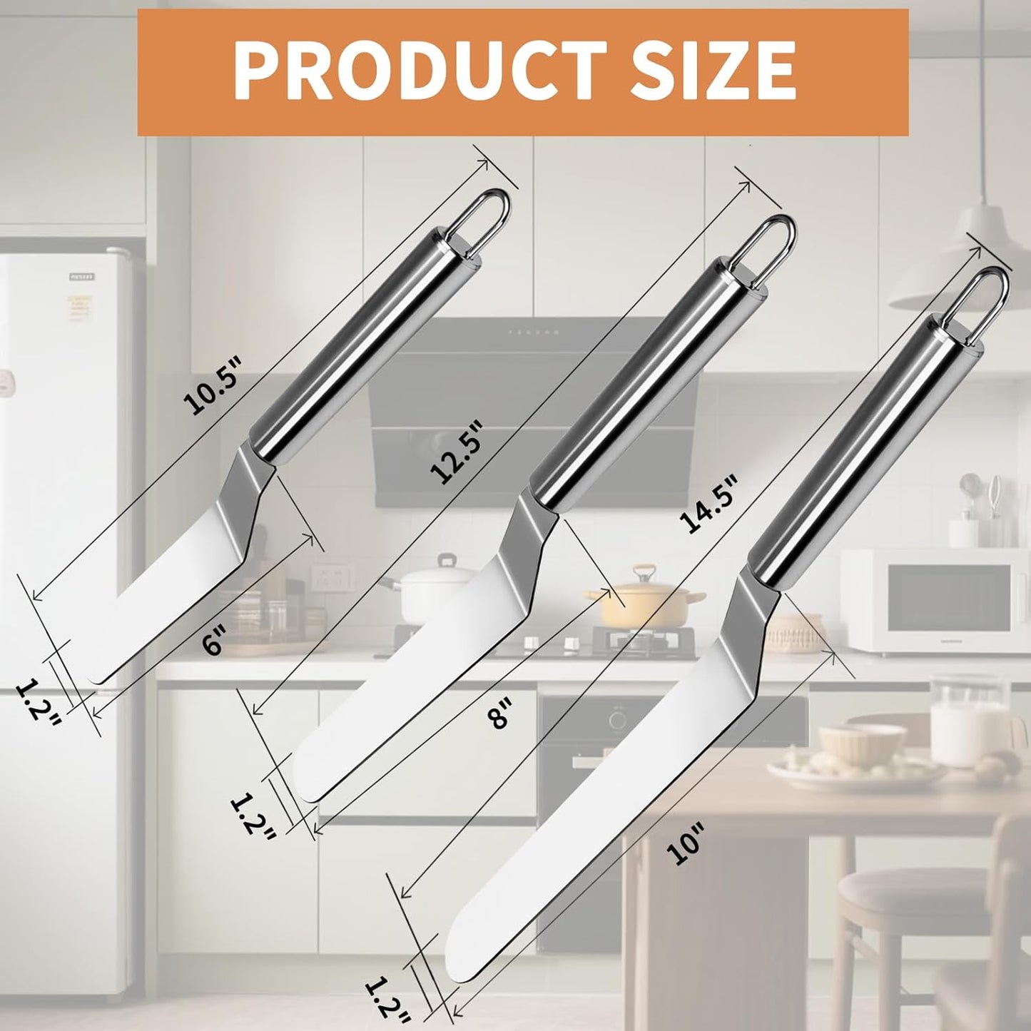 2 Pcs Offset Spatula Set with 6" & 8" Blade, Stainless Steel Icing Spatula Cake Decorating Tools Frosting Smoother for Cake Decorating, Baking