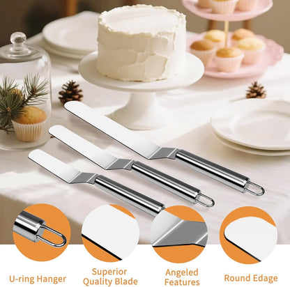 2 Pcs Offset Spatula Set with 6" & 8" Blade, Stainless Steel Icing Spatula Cake Decorating Tools Frosting Smoother for Cake Decorating, Baking