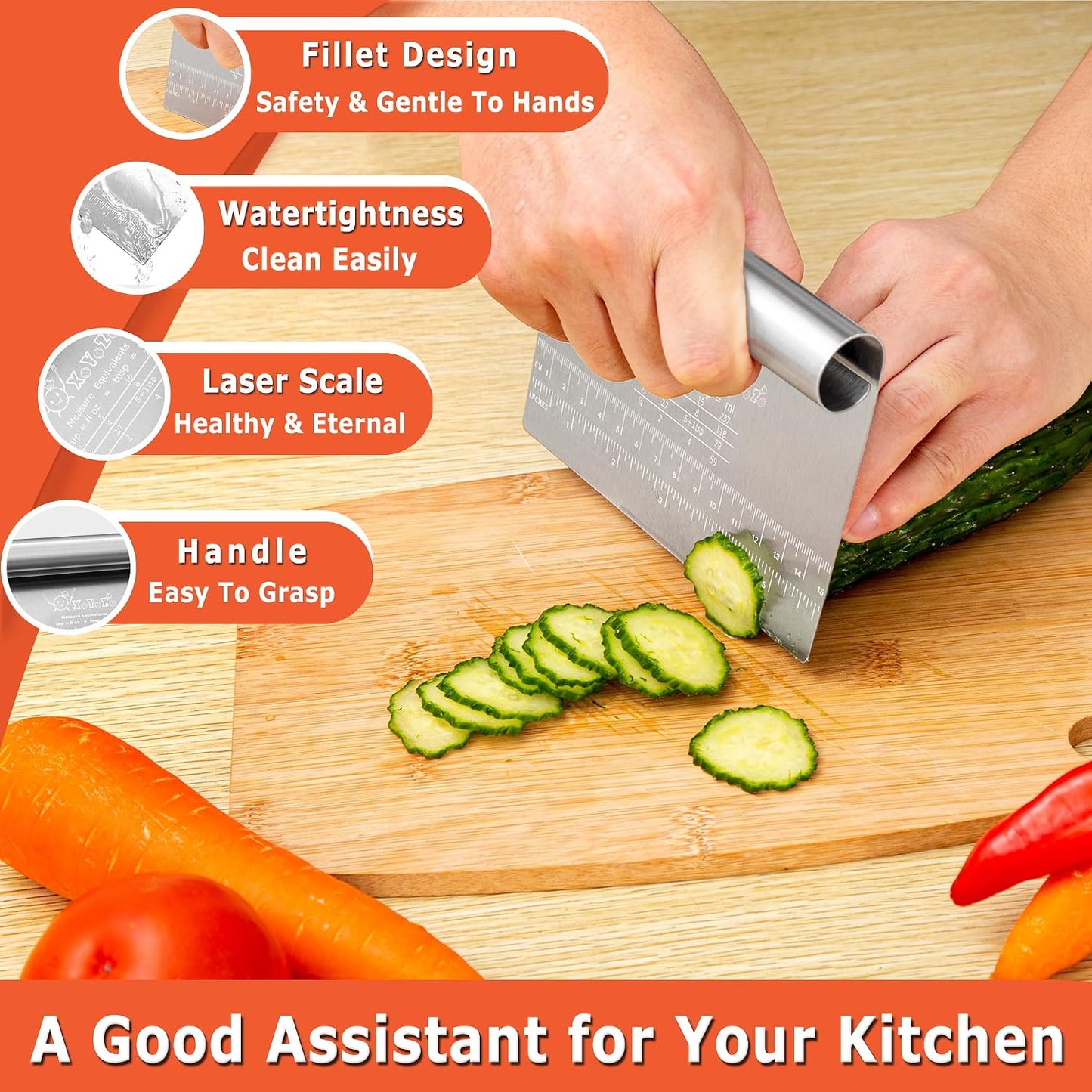 Bench Scraper Dough Chopper Onion Holder for Slicing Slicer Onion Cutter with Protective Cover and Anti-Slip Handle Stainless Steel Chopper for Potato, Tomato, Avocados, Eggs, Vegetable, Onions