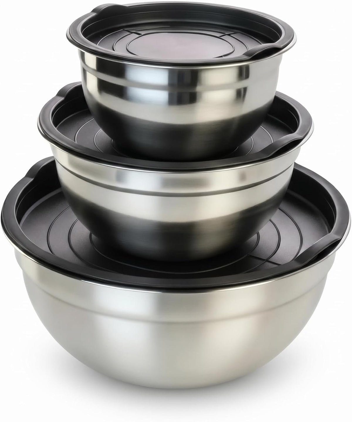 Mixing Bowls with Lids Set of 3, Stainless Steel Nesting Bowls, 1.5/2.5/5 QT Kitchen Bowls for Baking, Salad Prep, Meal Prep, Mixing and Storage