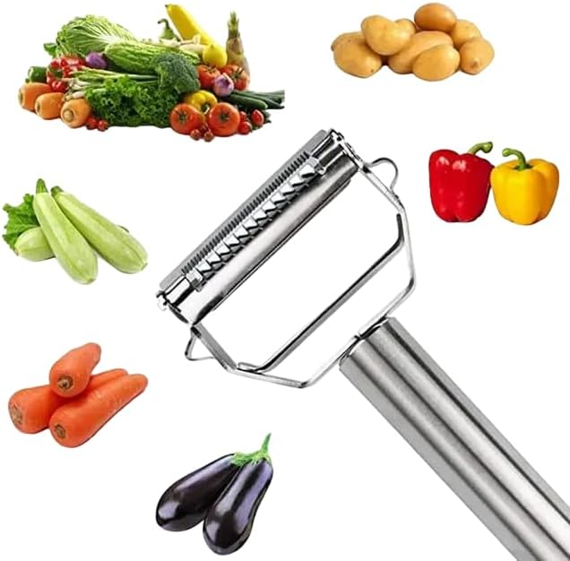 Vegetable Peeler, Julienne Cutter, Slicer, Shredder, Scraper - Fruit, Potatoes, Carrot, Cucumber 7" 3 in 1 Stainless Steel Dual Blade, Commercial Grade