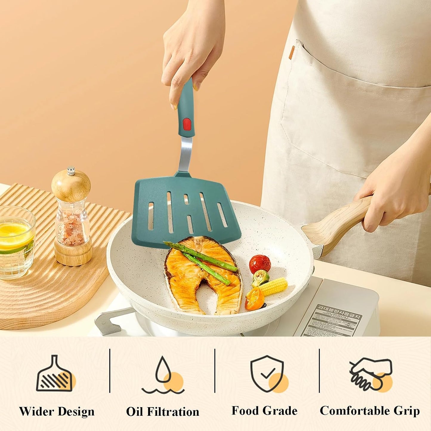 Silicone Spatula Turner, Heat Resistant Pancake Spatula for Non Stick Frying Pan, Wide Slotted Omelette Egg Spatula Fish Spatula Cooking Spatula for Kitchen Use Thin Flexible Spatula Dishwasher Safe
