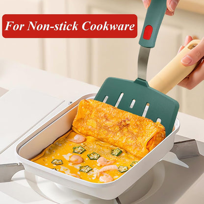 Silicone Spatula Turner, Heat Resistant Pancake Spatula for Non Stick Frying Pan, Wide Slotted Omelette Egg Spatula Fish Spatula Cooking Spatula for Kitchen Use Thin Flexible Spatula Dishwasher Safe