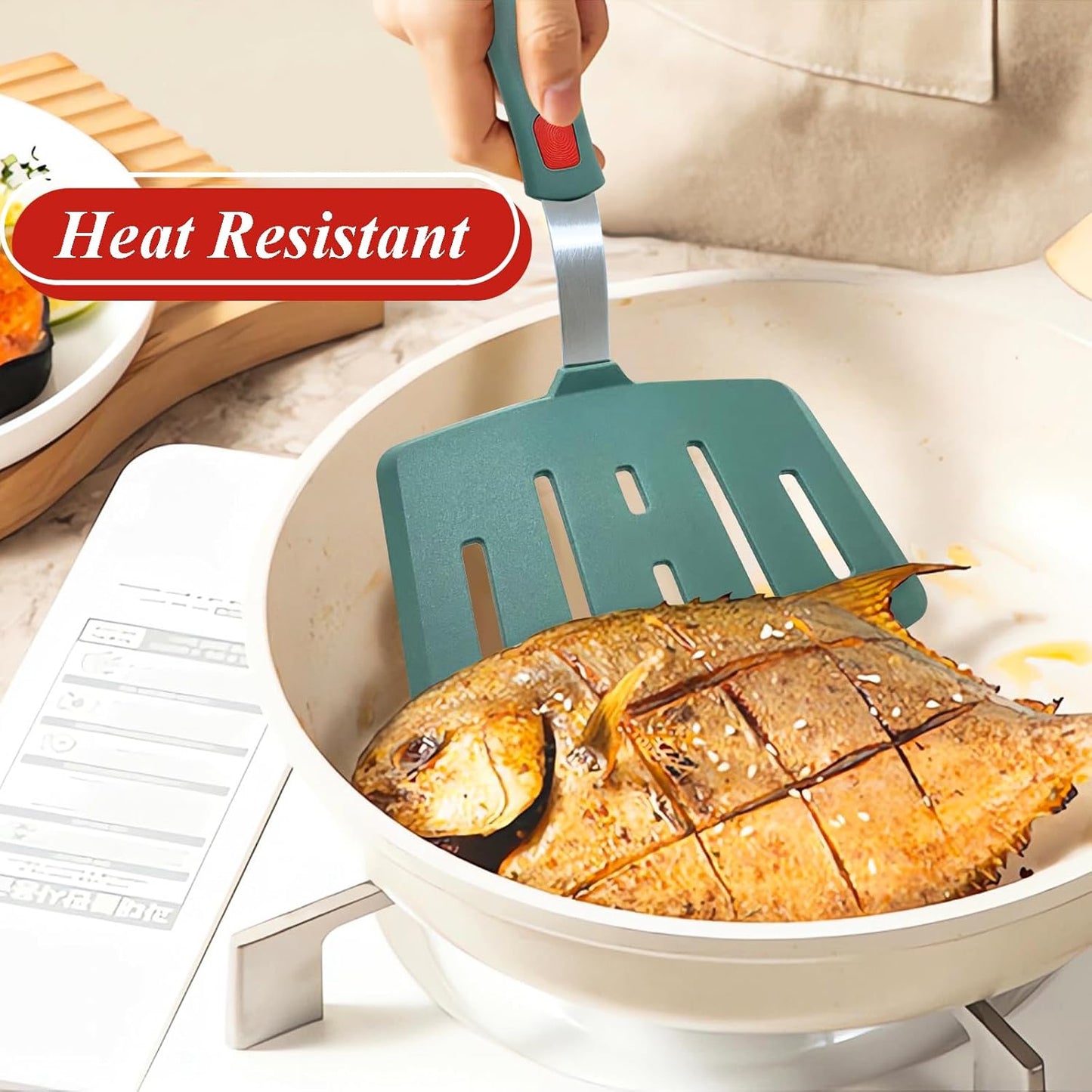 Silicone Spatula Turner, Heat Resistant Pancake Spatula for Non Stick Frying Pan, Wide Slotted Omelette Egg Spatula Fish Spatula Cooking Spatula for Kitchen Use Thin Flexible Spatula Dishwasher Safe