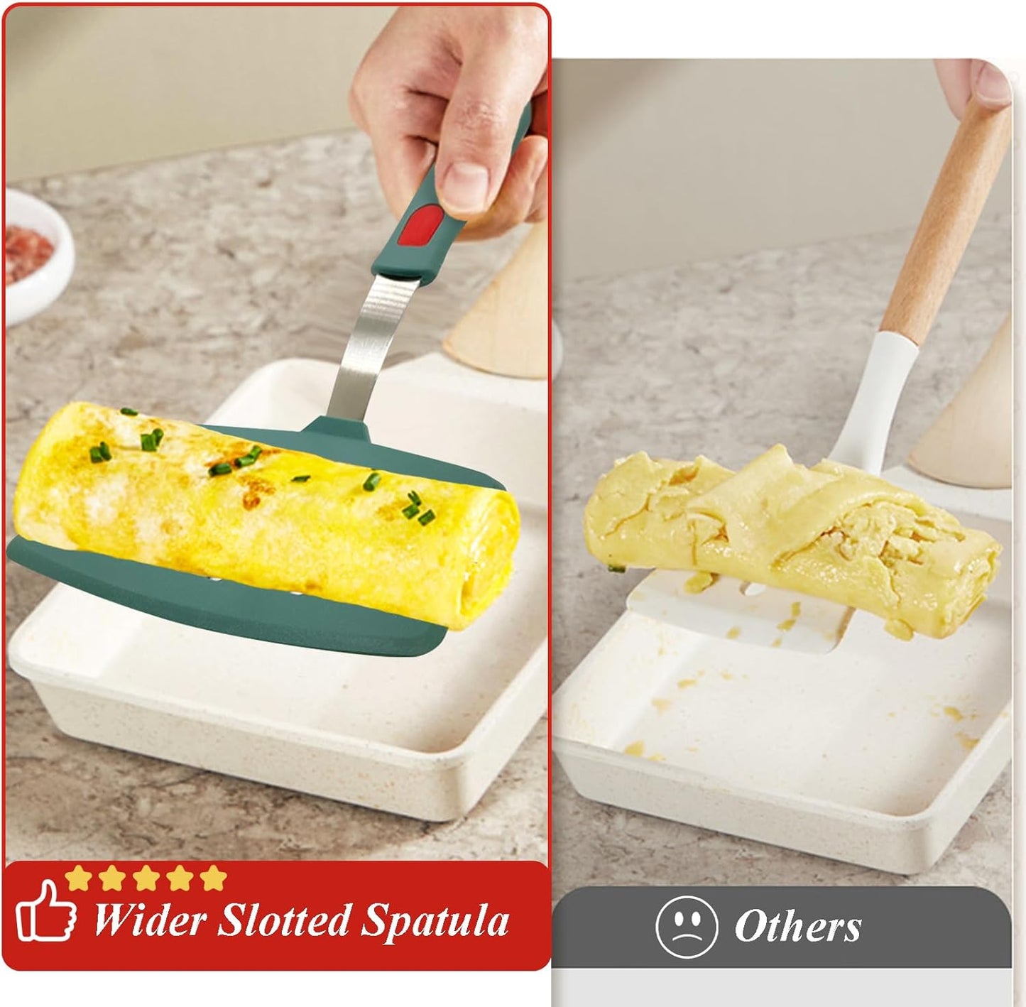 Silicone Spatula Turner, Heat Resistant Pancake Spatula for Non Stick Frying Pan, Wide Slotted Omelette Egg Spatula Fish Spatula Cooking Spatula for Kitchen Use Thin Flexible Spatula Dishwasher Safe