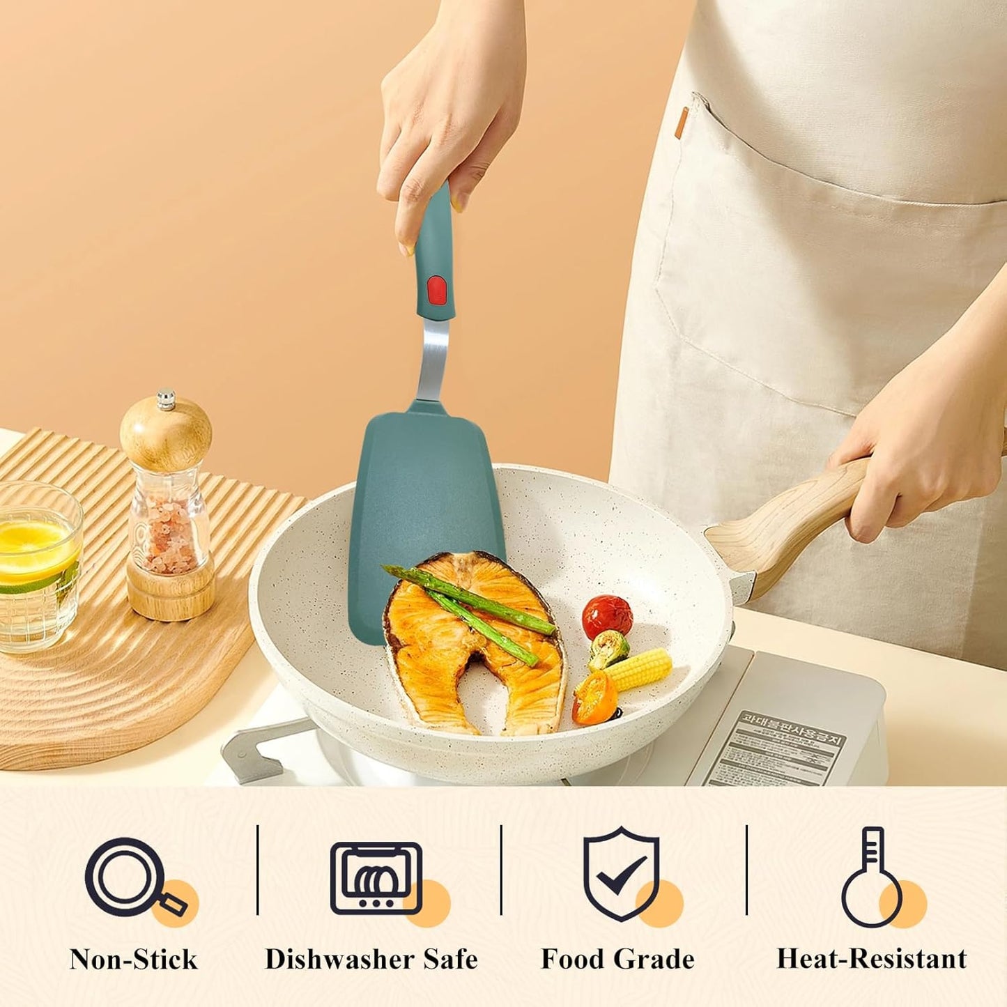 Silicone Spatula Turner, Heat Resistant Pancake Spatula for Non Stick Frying Pan, Wide Slotted Omelette Egg Spatula Fish Spatula Cooking Spatula for Kitchen Use Thin Flexible Spatula Dishwasher Safe