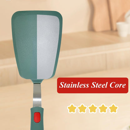 Silicone Spatula Turner, Heat Resistant Pancake Spatula for Non Stick Frying Pan, Wide Slotted Omelette Egg Spatula Fish Spatula Cooking Spatula for Kitchen Use Thin Flexible Spatula Dishwasher Safe