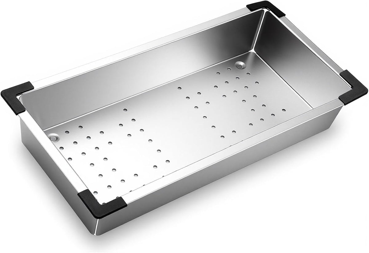 8.27 x 16.93 Inch Stainless Steel Colander for Kitchen, Thickened over the Sink Colander Sink Strainer Basket, Kitchen Supply for Washing Drain Vegetable Fruits Dishes