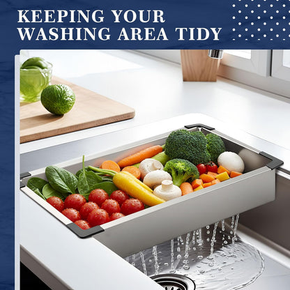 8.27 x 16.93 Inch Stainless Steel Colander for Kitchen, Thickened over the Sink Colander Sink Strainer Basket, Kitchen Supply for Washing Drain Vegetable Fruits Dishes
