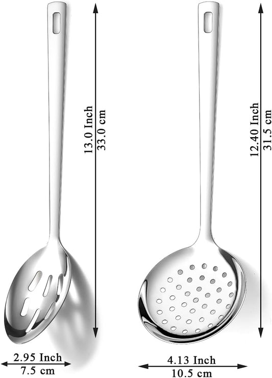 Slotted Spoons for Straining 2 pcs 13", Stainless Steel Kitchen Spider Strainer Skimmer Ladle for Straining Pasta/Cooking/Frying, Metal Kitchen Utensils Pasta Spoon