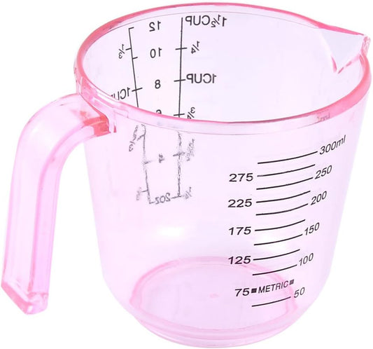 Plastic Kitchen Flour Sugar Milk Measurement Beaker Measuring Cup Mug 300ml Clear Pink