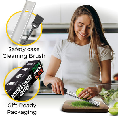 Stainless Steel Cheese and Citrus Zester Grater w/Extra Sharp Blade - Perfect for Lemons, Parmesan, Garlic, Chocolate - Spice Up any Kitchen Dish in Seconds with Your Premium Hand Held Shredder