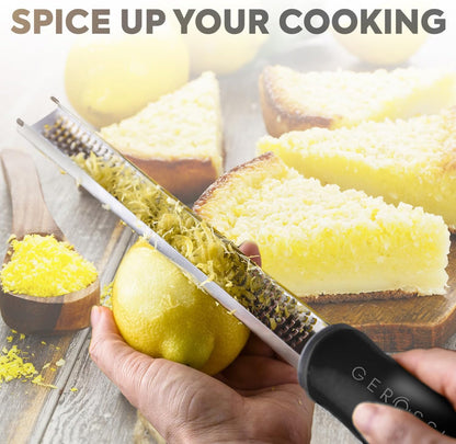 Stainless Steel Cheese and Citrus Zester Grater w/Extra Sharp Blade - Perfect for Lemons, Parmesan, Garlic, Chocolate - Spice Up any Kitchen Dish in Seconds with Your Premium Hand Held Shredder
