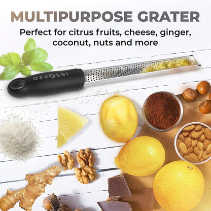 Stainless Steel Cheese and Citrus Zester Grater w/Extra Sharp Blade - Perfect for Lemons, Parmesan, Garlic, Chocolate - Spice Up any Kitchen Dish in Seconds with Your Premium Hand Held Shredder