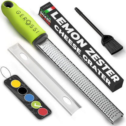 Stainless Steel Cheese and Citrus Zester Grater w/Extra Sharp Blade - Perfect for Lemons, Parmesan, Garlic, Chocolate - Spice Up any Kitchen Dish in Seconds with Your Premium Hand Held Shredder