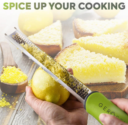 Stainless Steel Cheese and Citrus Zester Grater w/Extra Sharp Blade - Perfect for Lemons, Parmesan, Garlic, Chocolate - Spice Up any Kitchen Dish in Seconds with Your Premium Hand Held Shredder