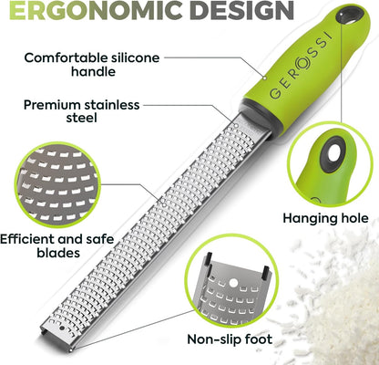 Stainless Steel Cheese and Citrus Zester Grater w/Extra Sharp Blade - Perfect for Lemons, Parmesan, Garlic, Chocolate - Spice Up any Kitchen Dish in Seconds with Your Premium Hand Held Shredder