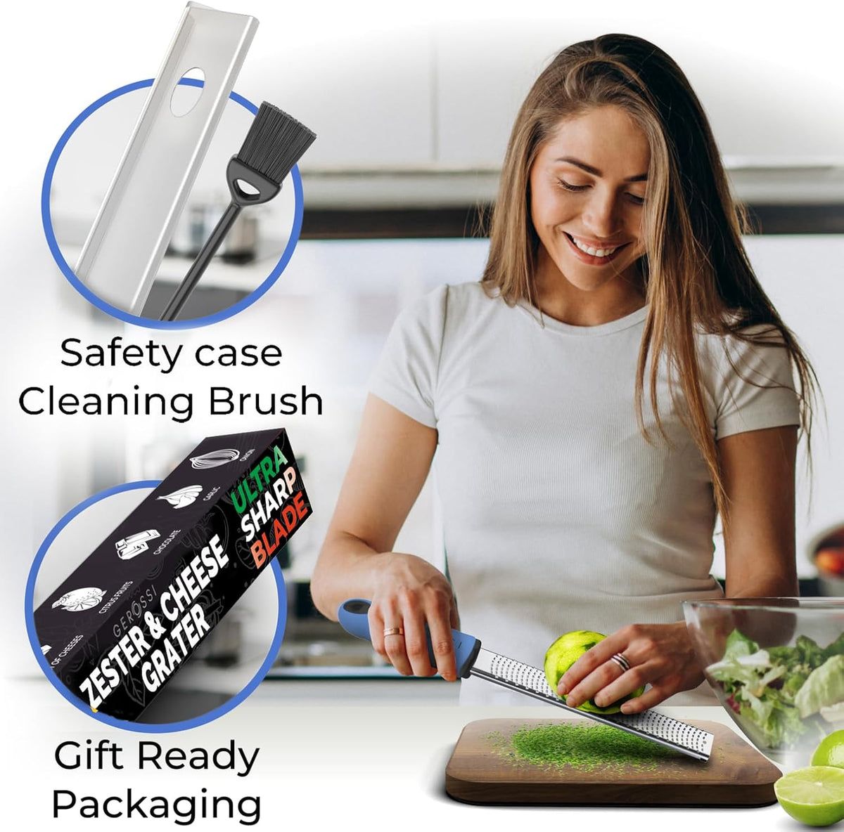 Stainless Steel Cheese and Citrus Zester Grater w/Extra Sharp Blade - Perfect for Lemons, Parmesan, Garlic, Chocolate - Spice Up any Kitchen Dish in Seconds with Your Premium Hand Held Shredder