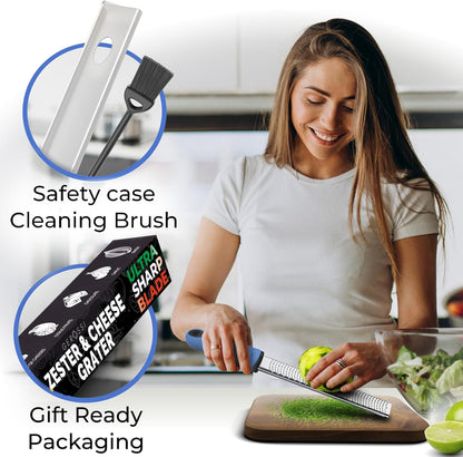 Stainless Steel Cheese and Citrus Zester Grater w/Extra Sharp Blade - Perfect for Lemons, Parmesan, Garlic, Chocolate - Spice Up any Kitchen Dish in Seconds with Your Premium Hand Held Shredder