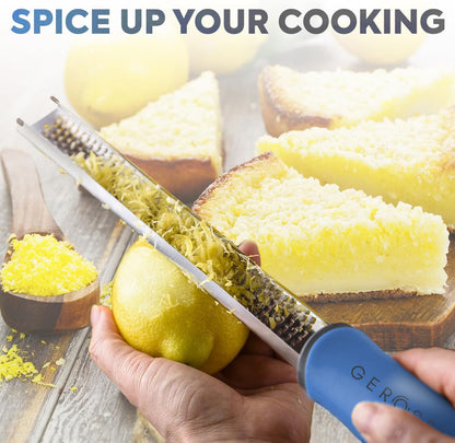 Stainless Steel Cheese and Citrus Zester Grater w/Extra Sharp Blade - Perfect for Lemons, Parmesan, Garlic, Chocolate - Spice Up any Kitchen Dish in Seconds with Your Premium Hand Held Shredder
