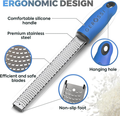 Stainless Steel Cheese and Citrus Zester Grater w/Extra Sharp Blade - Perfect for Lemons, Parmesan, Garlic, Chocolate - Spice Up any Kitchen Dish in Seconds with Your Premium Hand Held Shredder