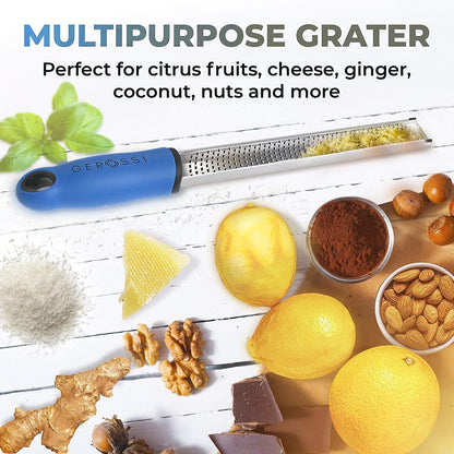 Stainless Steel Cheese and Citrus Zester Grater w/Extra Sharp Blade - Perfect for Lemons, Parmesan, Garlic, Chocolate - Spice Up any Kitchen Dish in Seconds with Your Premium Hand Held Shredder