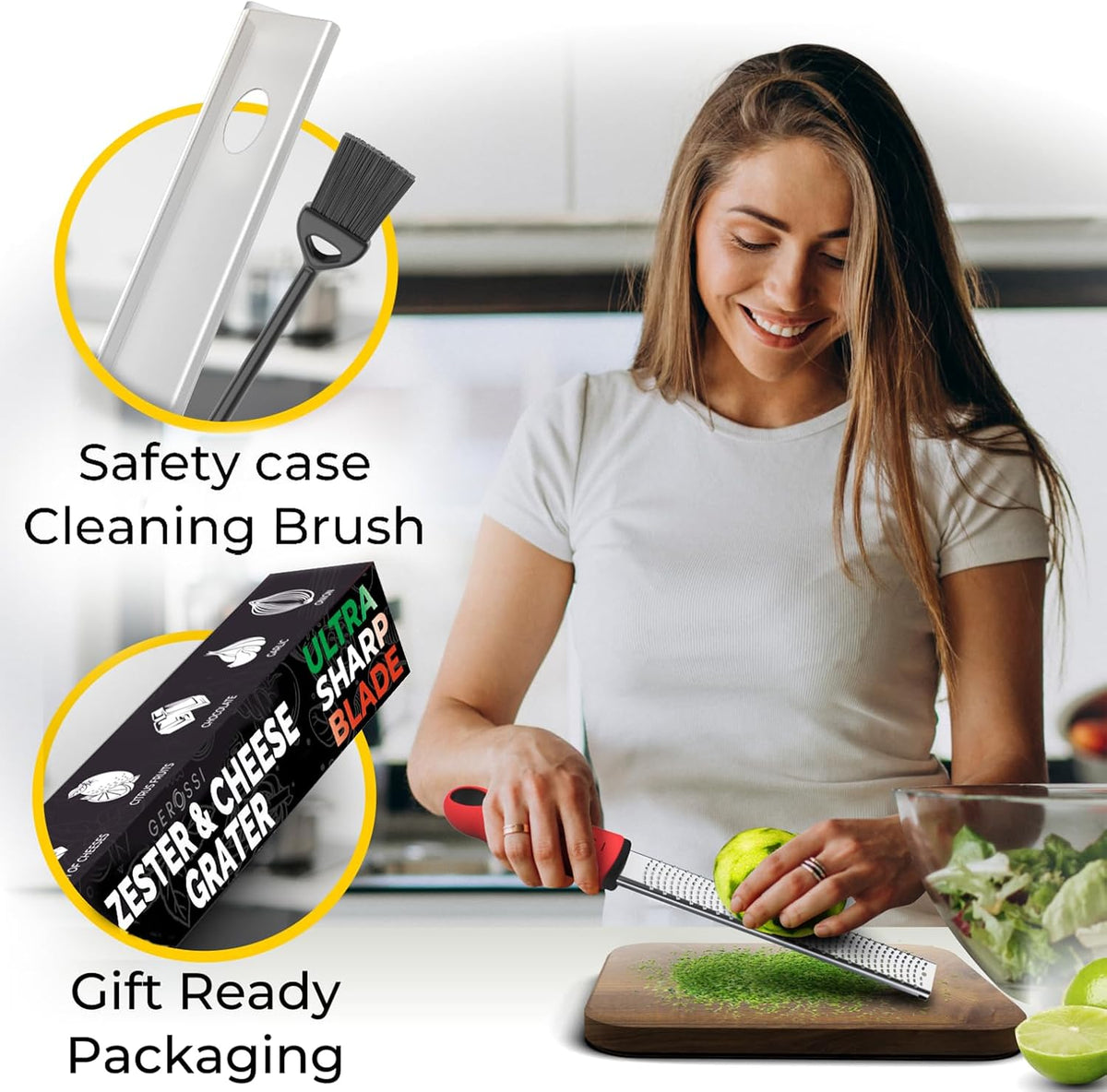 Stainless Steel Cheese and Citrus Zester Grater w/Extra Sharp Blade - Perfect for Lemons, Parmesan, Garlic, Chocolate - Spice Up any Kitchen Dish in Seconds with Your Premium Hand Held Shredder