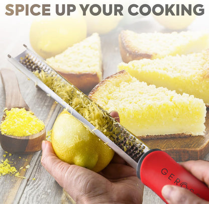 Stainless Steel Cheese and Citrus Zester Grater w/Extra Sharp Blade - Perfect for Lemons, Parmesan, Garlic, Chocolate - Spice Up any Kitchen Dish in Seconds with Your Premium Hand Held Shredder